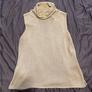 Sigrid Olsen Sleeveless Beige Turtleneck Sweater Shirt